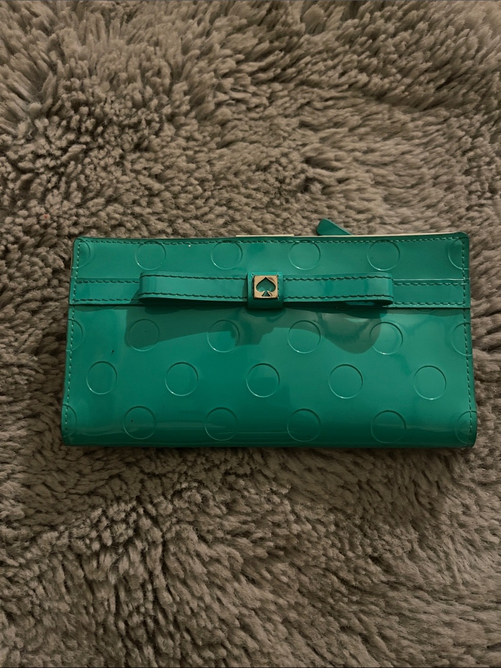 kate spade teal patent polka-dot bow continental wallet